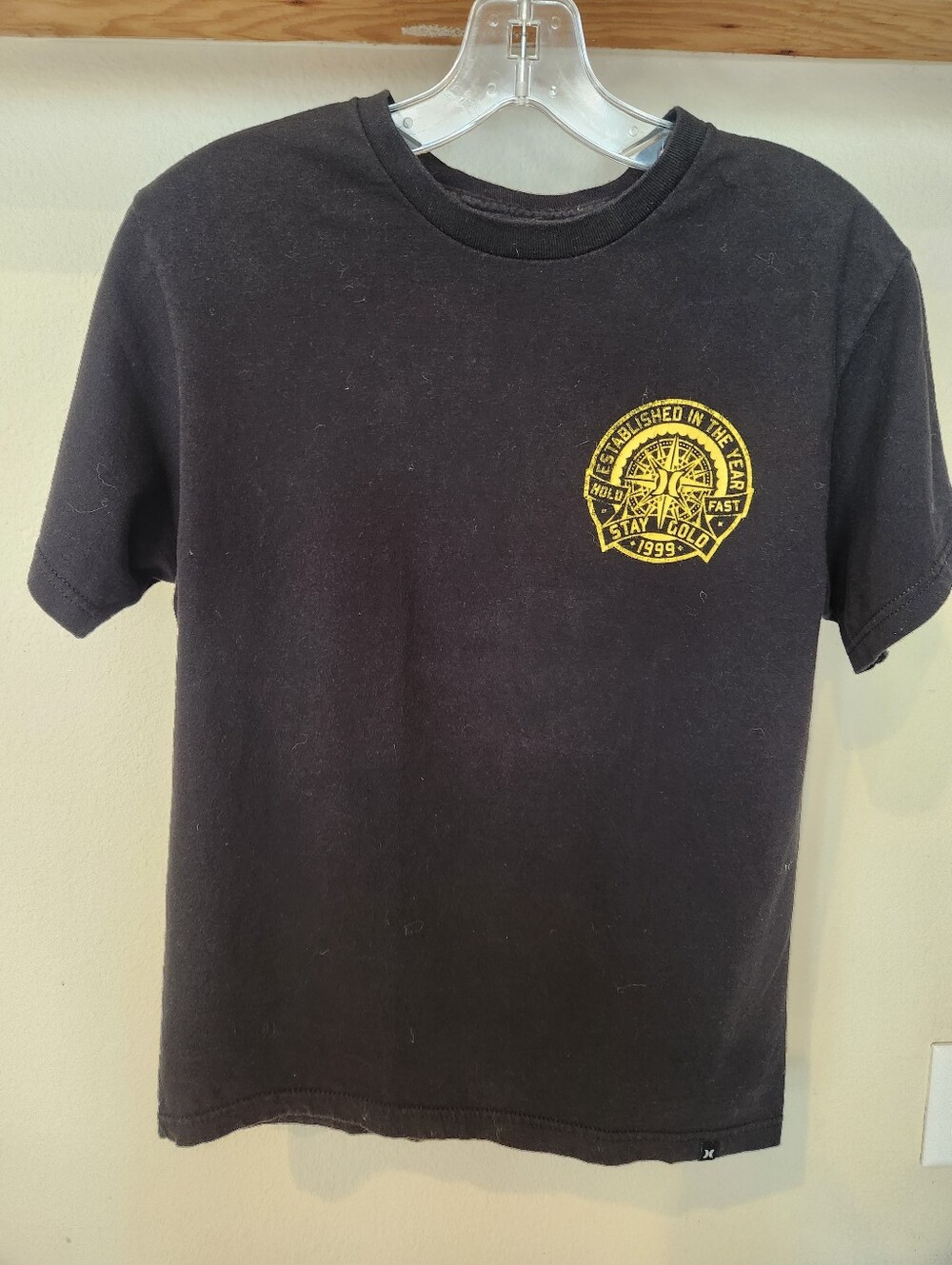 Hurley Black Short-Sleeve Tee with Yellow Crest Graphic And Logo On Back